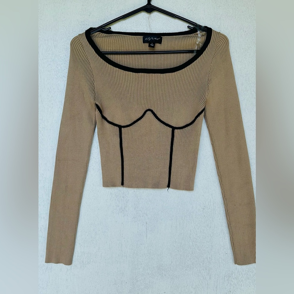 Say what ? Tan Long Sleeve crop top